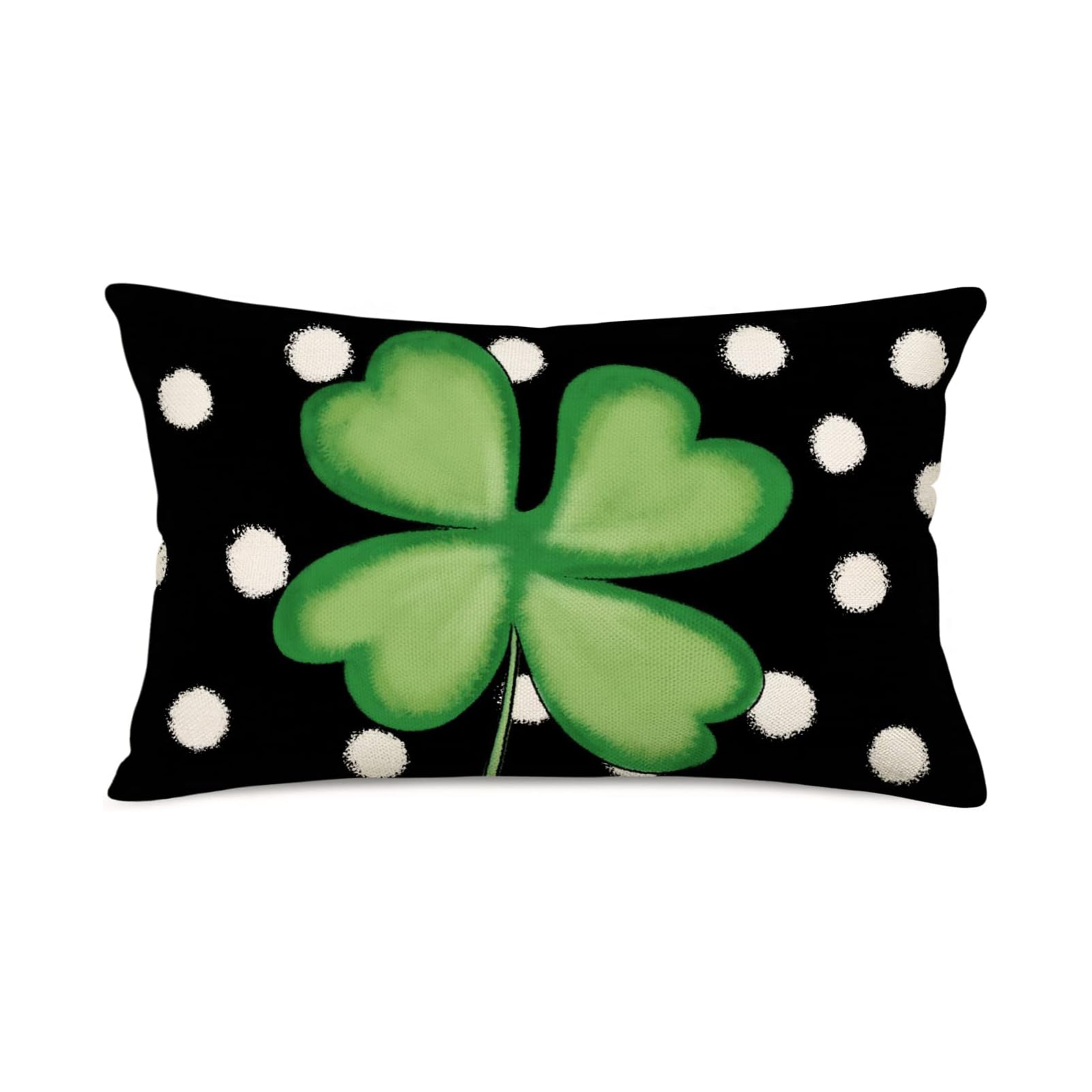 

1pc Contemporary 's Day Shamrock Throw Pillow Cover 12x20 Inch, Polyester Decorative Lumbar With Zipper For Sofa And Couch, Machine Washable, Black With White And Design (single Side, No Insert)