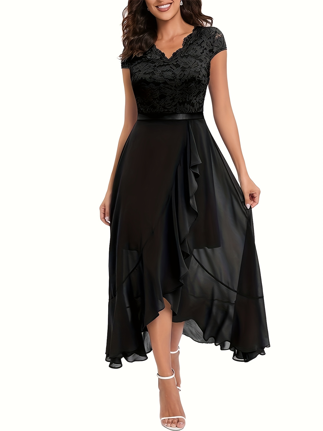 pink satin dress with black lace Ashley Lauren 11984 Size 0 Black/Hot Pink Satin V Neck A Line Prom Dress Tulle Draped Ballgown Pageant Gown main image 1