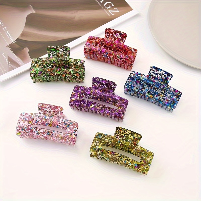 

Vintage Elegant Acrylic Hair Claws - Decorative Hollow Oblong Large Hair Clips With Shiny Glitter Print - Fashionable Hair Accessories For Women And Teens, Ideal For Mother's Day Gift (single Piece)