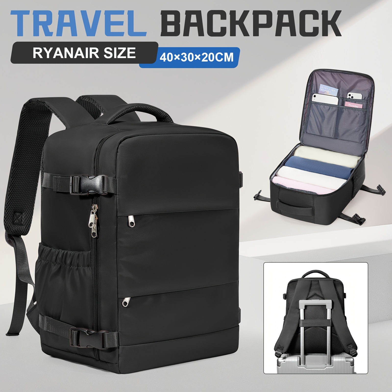 TEMU Fashion Large Capacity Travel Backpack | Lightweight Multifunctional Nylon Backpack With Anti-theft Design, Suitable For Airline Cabin, 40*30*20