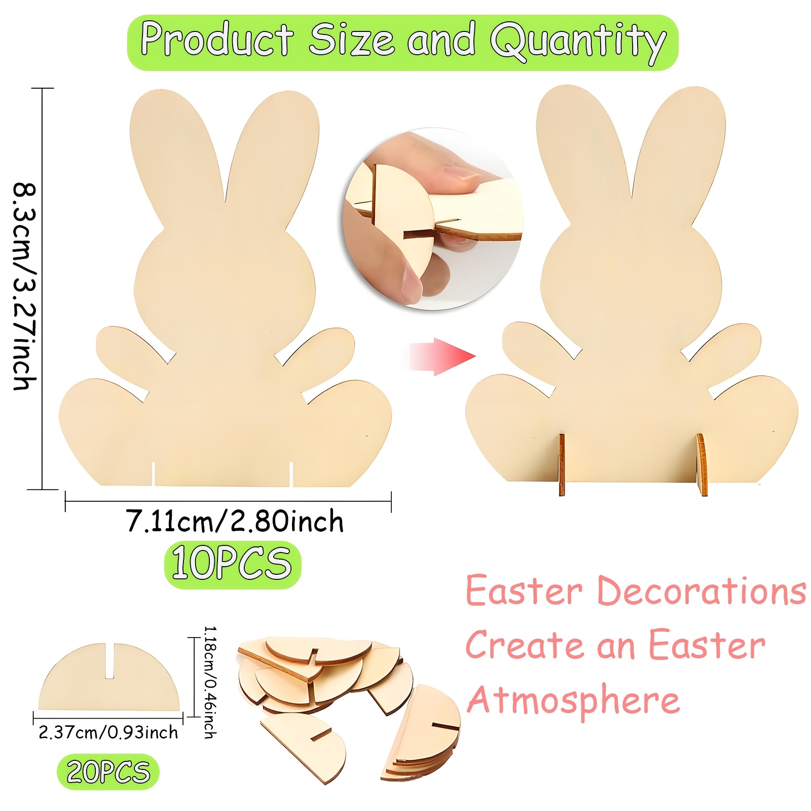 Image of 10 Easter Bunny Decorations Standing Easter Wooden Ornaments Unpainted Wooden Pieces Paintable Wooden Rabbit Figurines Easter Decorations Spring Ornaments Unpainted Wood Chips