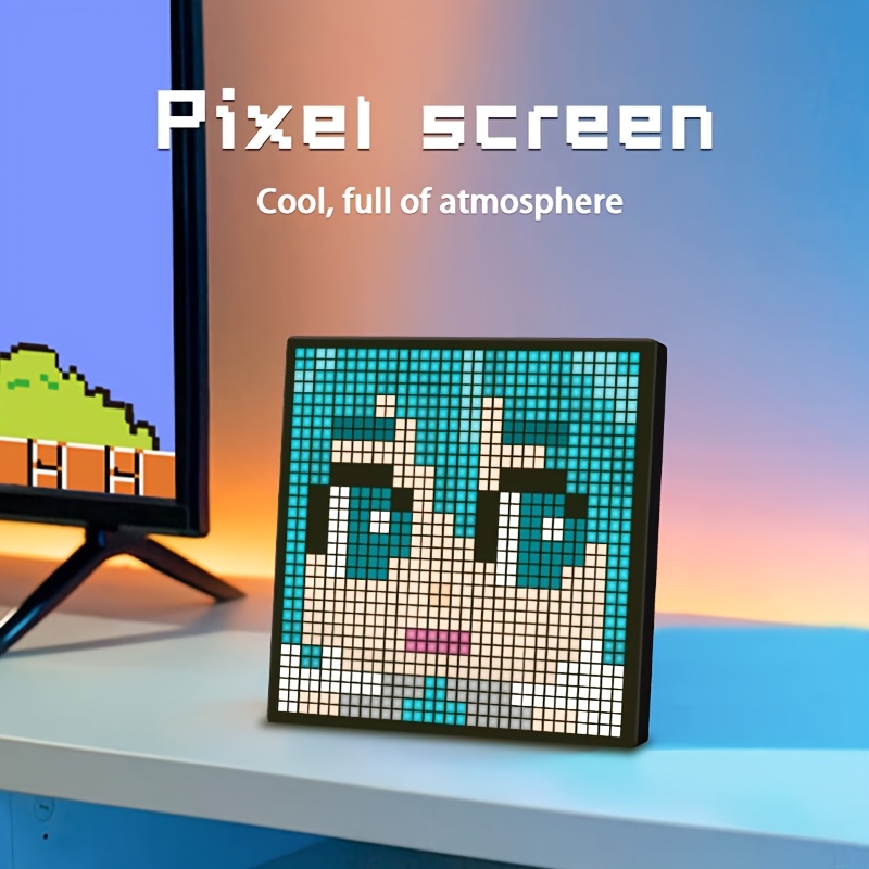 TEMU Led Pixel Display, Programmable Pixel Art Display, With App Control, Creative Animation, Interesting Text Clock, Game Accessories For Desktop/wall Room Decoration, Christmas Decoration Gifts