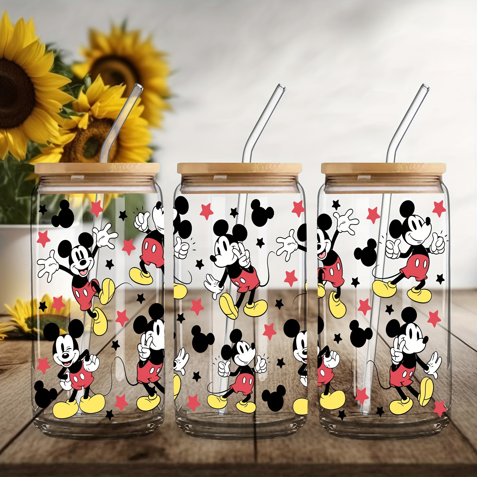 

charming Mickey" Disney Mickey Mouse 16oz Glass Tumbler With Straw - Insulated, Reusable Drinking Cup For Coffee, , Milk, Juice - Hand Wash Only