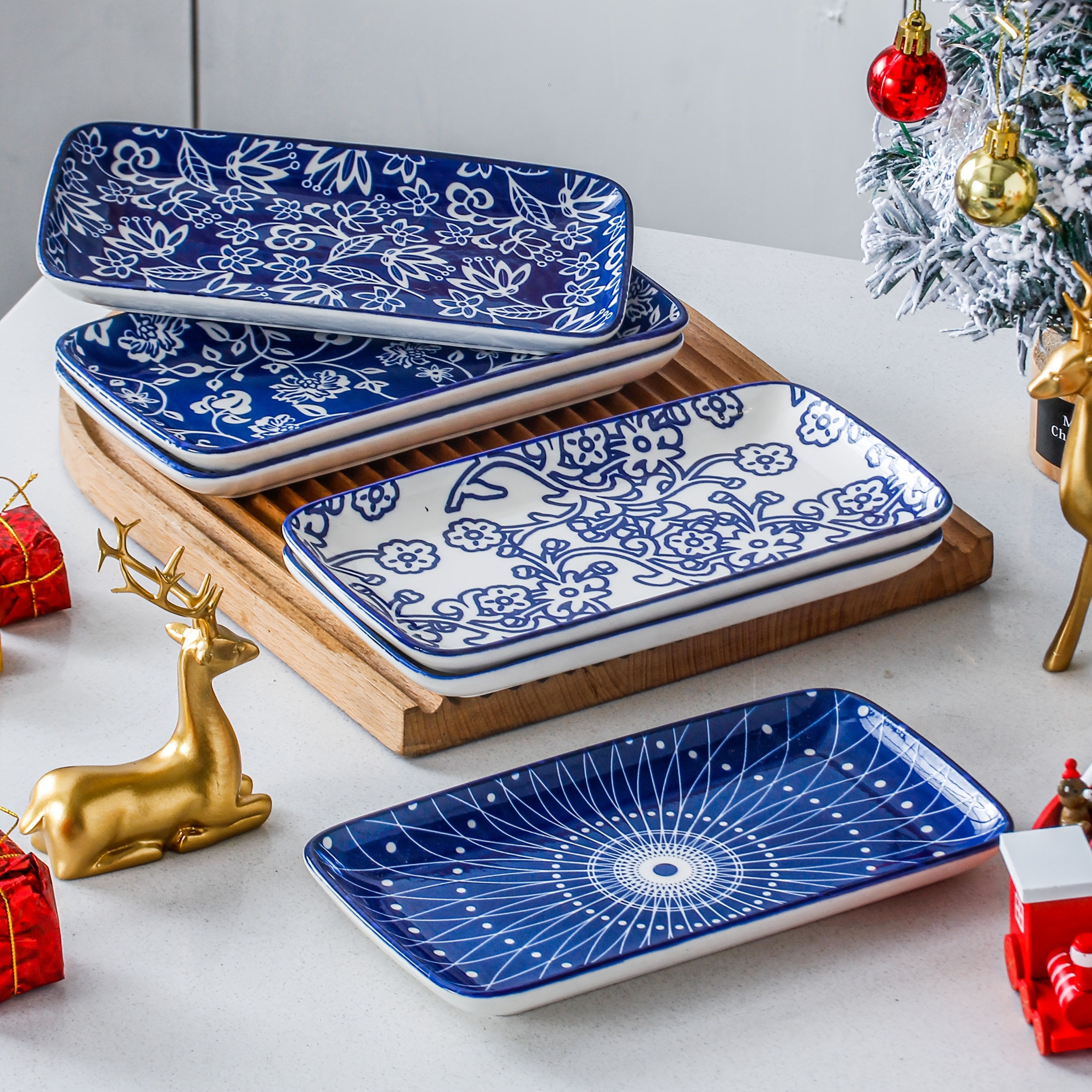 TEMU 8.1-inch Rectangular Serving Platter For 6 People, Ceramic Dinner Appetizer Plate For Sushi, Salad, Desserts, And Pasta, -resistant, Dishwasher Safe, Oven And Microwave Safe, Elegant.