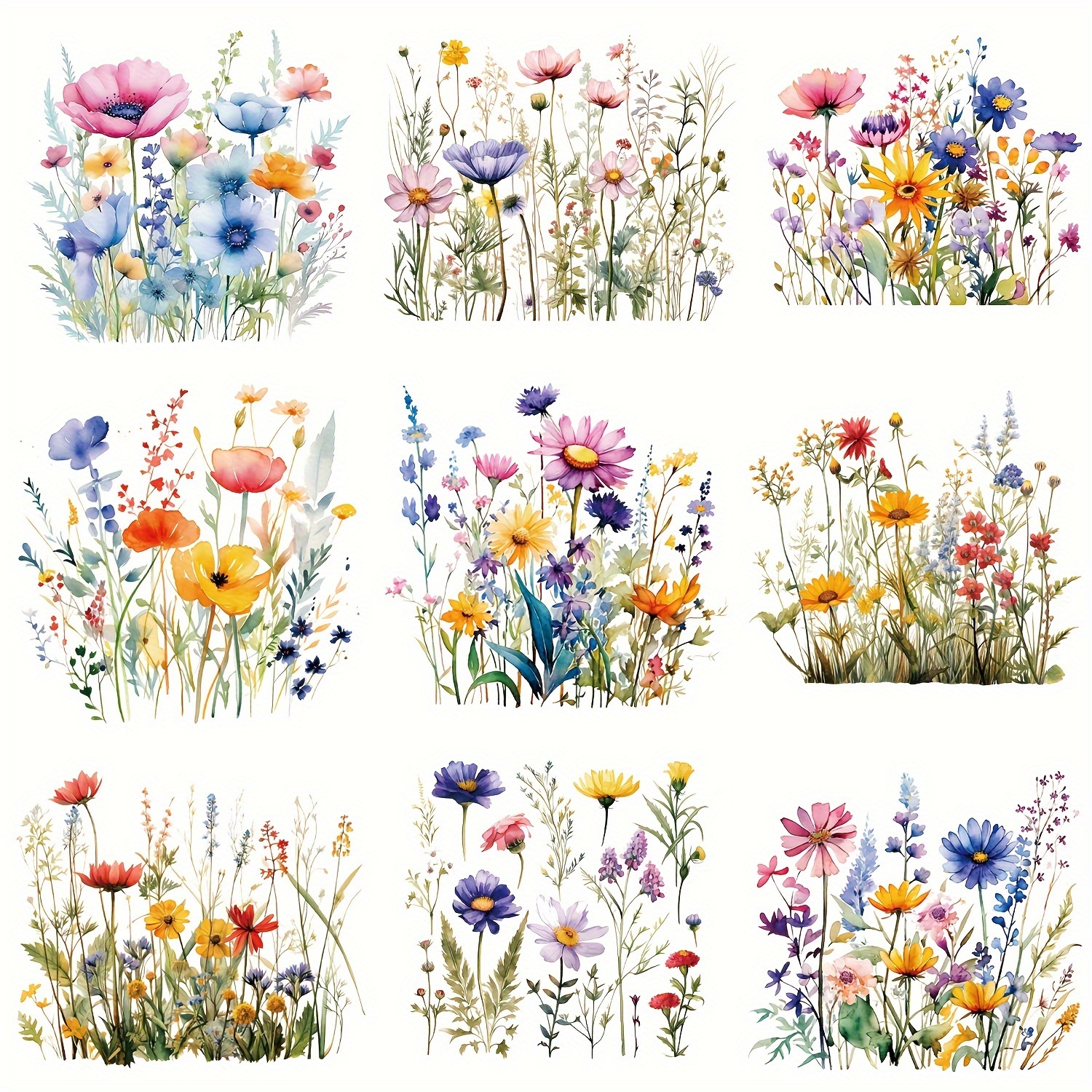 

9pcs Colorful Wild Flowers Iron-on Transfers For T-shirts, Heat Transfer Vinyl Decals, Mixed Color, Pocket Size Patches For Diy Crafts And Clothing Decoration