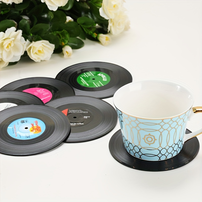 

Retro Vinyl Record Coasters, Set Of 6, Non-slip Silicone Cd Drink Mats, Heat Resistant Abs Plastic Table Protectors For Home And Bar