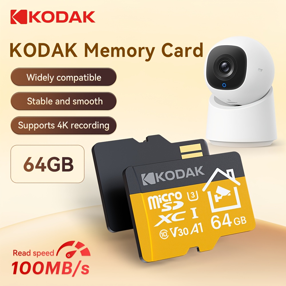 TEMU Kodak Professional Sdxc Memory Card 32gb/64gb/128gb/256gb /s Uhs- 10 U3 V30 A1 For Dslr Cameras, Laptops & Photography, Surveillance, Driving