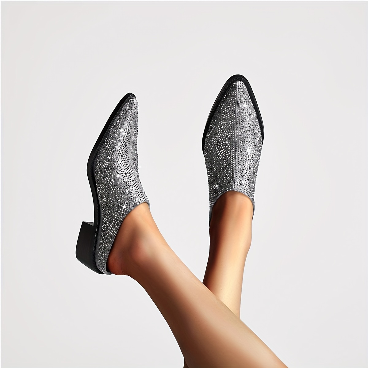 stylish womens crystal embellished pointed toe flat mules - Temu