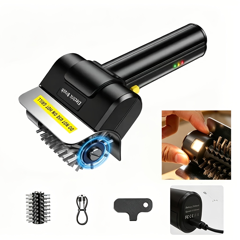 TEMU Outdoor Electric Bbq Brush, Grill Cleaner, With 1pc Stainless Steel Brush Head, Led Lighting, No-obstacle Cleaning In Dark Corners At Night, 150
