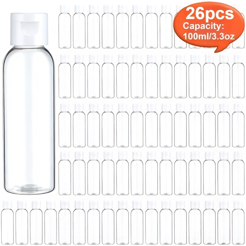 TEMU 26-pack 1.01oz / 2.03oz / 3.38oz Clear Bottles With Caps - Refillable And Leak-proof, Suitable For Shampoo, Hand Soap, Body Wash, Lotion, And