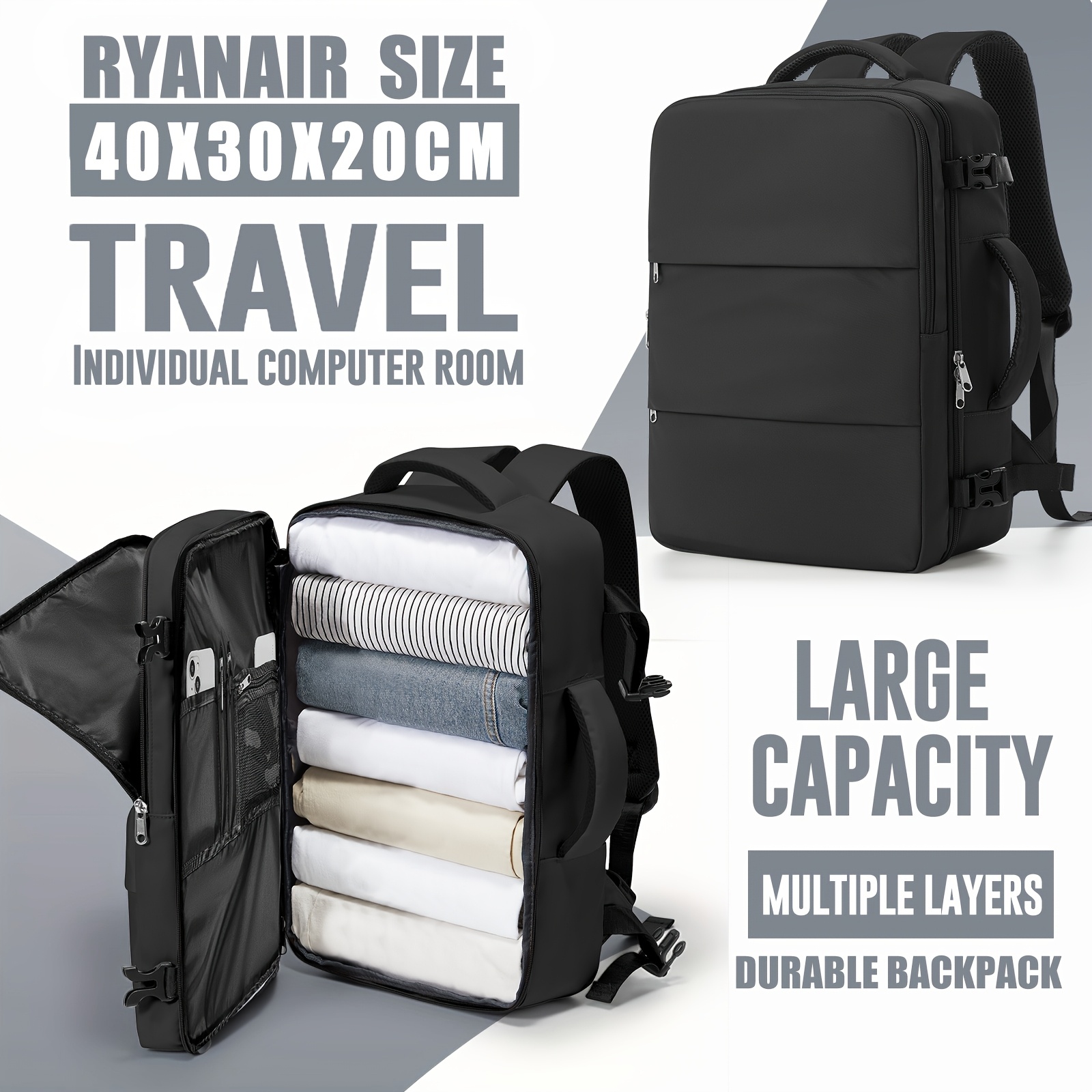 TEMU Borse da cabina Ryanair 40X30X20 Sotto sedile Borsa da cabina Easyjet da viaggio Misura cabina, Borse da viaggio, Borse da viaggio Borsa da
