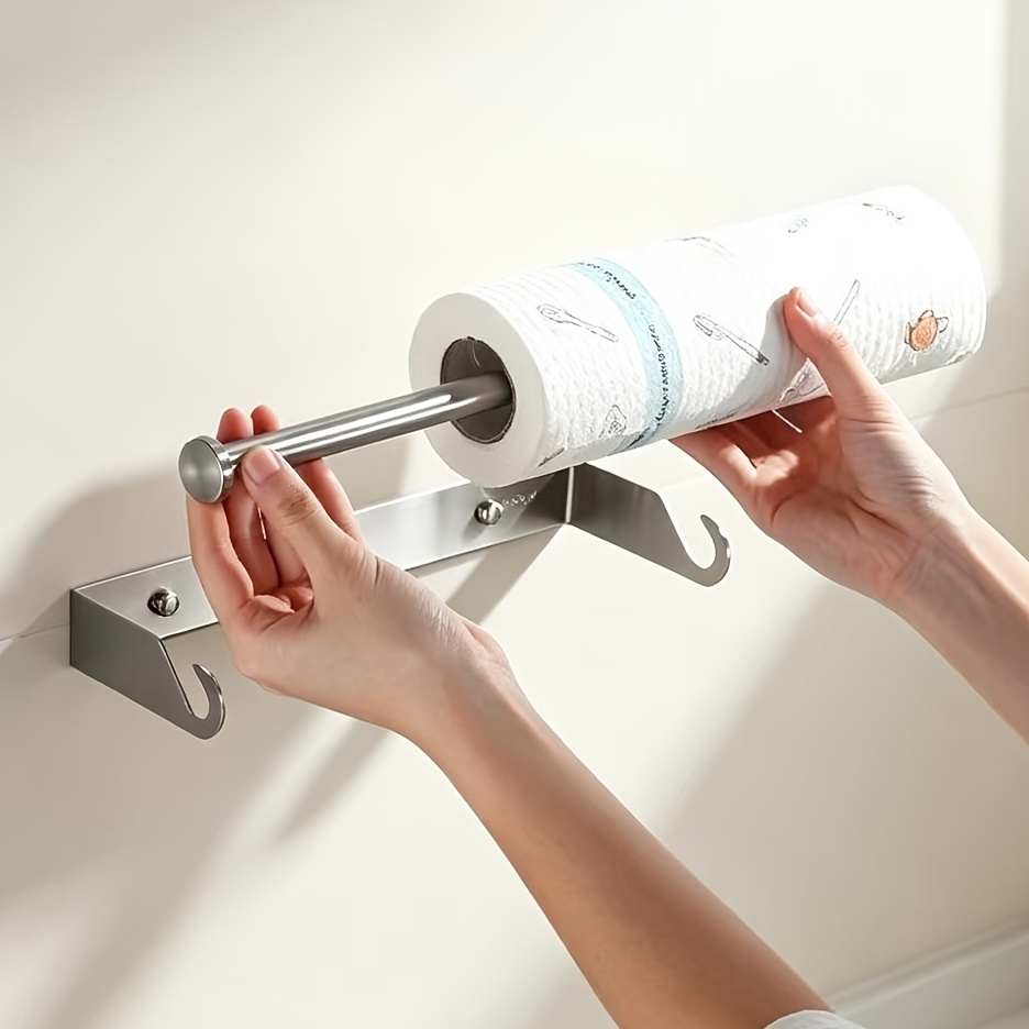 TEMU Wall-mounted Kitchen Paper Towel Holder, Multifunctional Storage Rack For Kitchen And Bathroom, Plastic Wrap Organizer, Kitchen Shelf