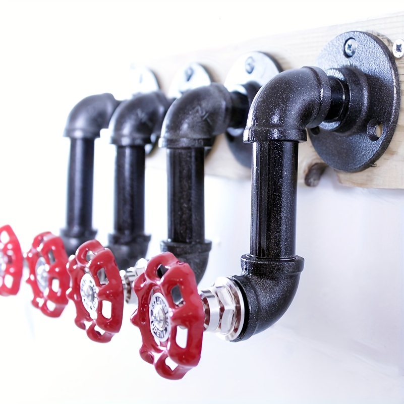 

Industrial Style Wall Mounted Pipe Hook With Red Knob - Perfect For Kitchen, Bedroom Or Entryway