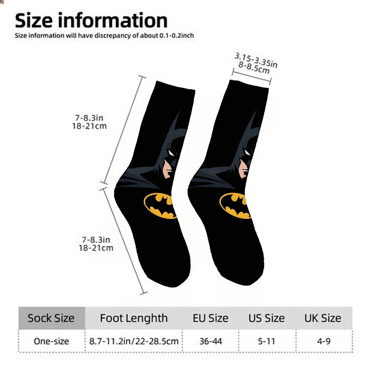 TEMU 1 Pair Socks Black Batman Suit With Yellow Bat Logo, Individual Fashion Socks, Comfortable And Breathable, Versatile Couple Socks, Suitable For