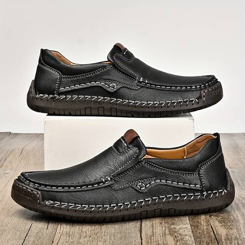 mens hand stitched slip on loafers breathable synthetic casual shoes lightweight comfortable for outdoor walking brown