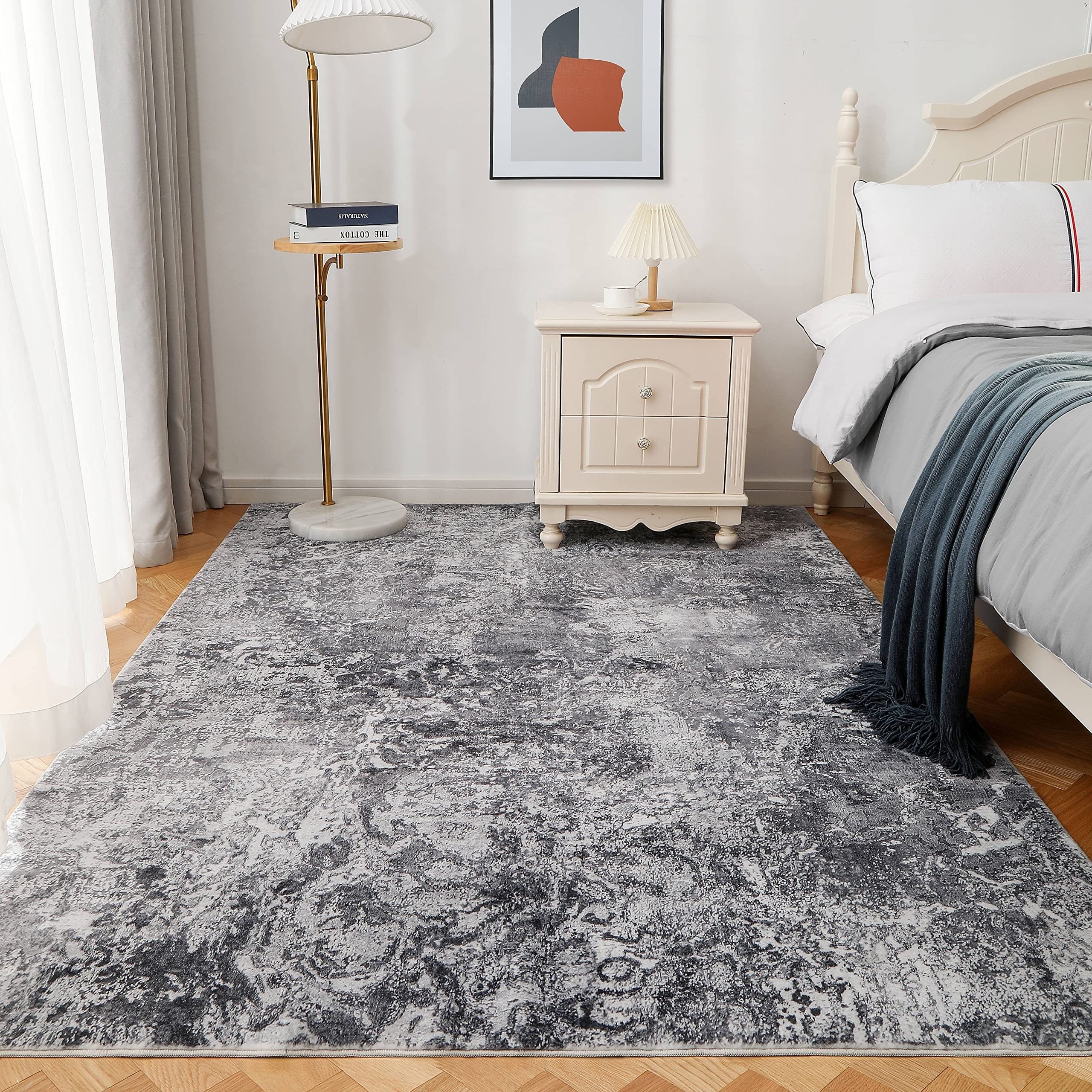 

Area Rug Living Room Rugs: Indoor Abstract Soft Fluffy Pile Large Carpet With Low Shaggy For Bedroom Dining Room Home Office Decor Under Kitchen Table Washable - Retro Gray