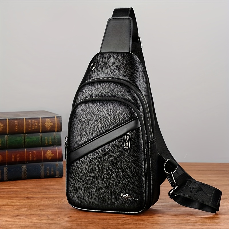 Moepeqdaishu Men's Crossbody Chest Bag With Pu - Adjustable Strap & Multi-compartment Small Backpack Suitable For Daily Commuting, Travel, Outdoor -