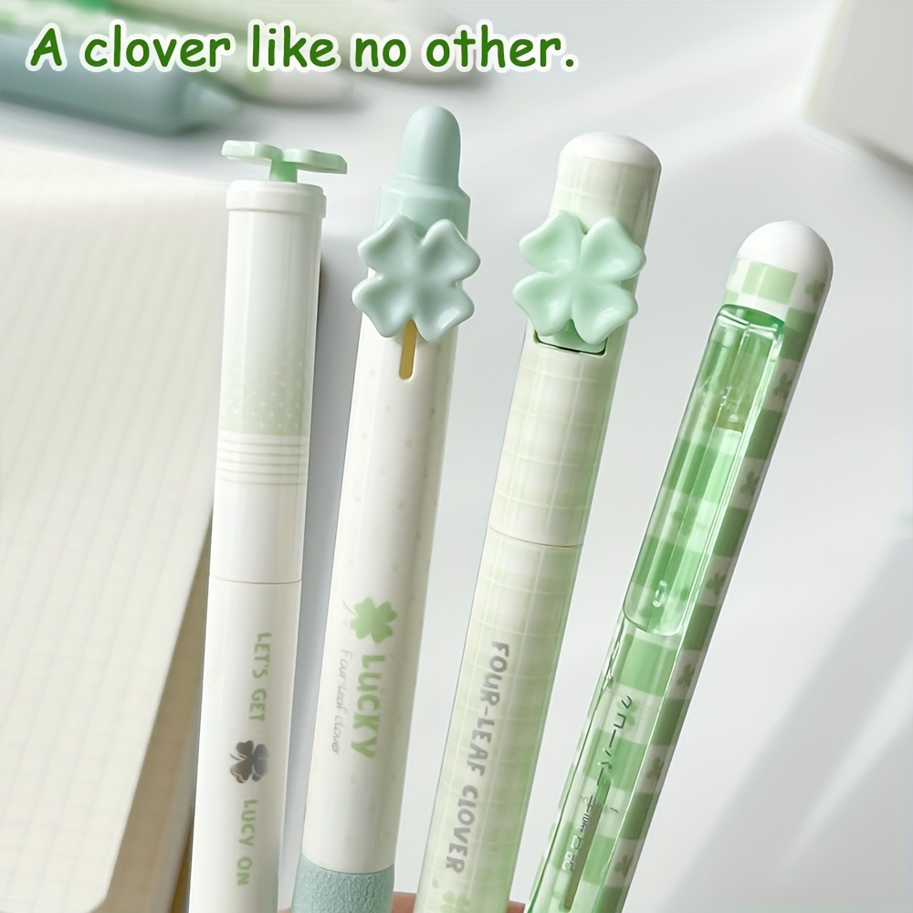 TEMU 4 Pack Clover Gel Pen 0.5mm Quick-dry Cute Stylish Signature Pens For School Office Writing Supplies