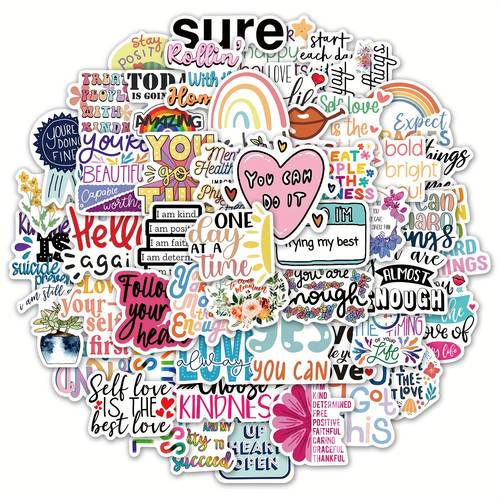 set of 50 uplifting affirmation stickers durable vinyl decals featuring self love messages and designs laptops luggage scrapbooks and decoration ideal for mental health supporters self care fans