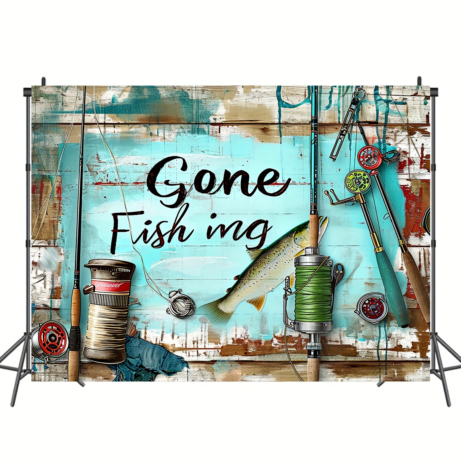 Gone Fishing Backdrop Wooden Wall Fishing Theme Birthday - Temu