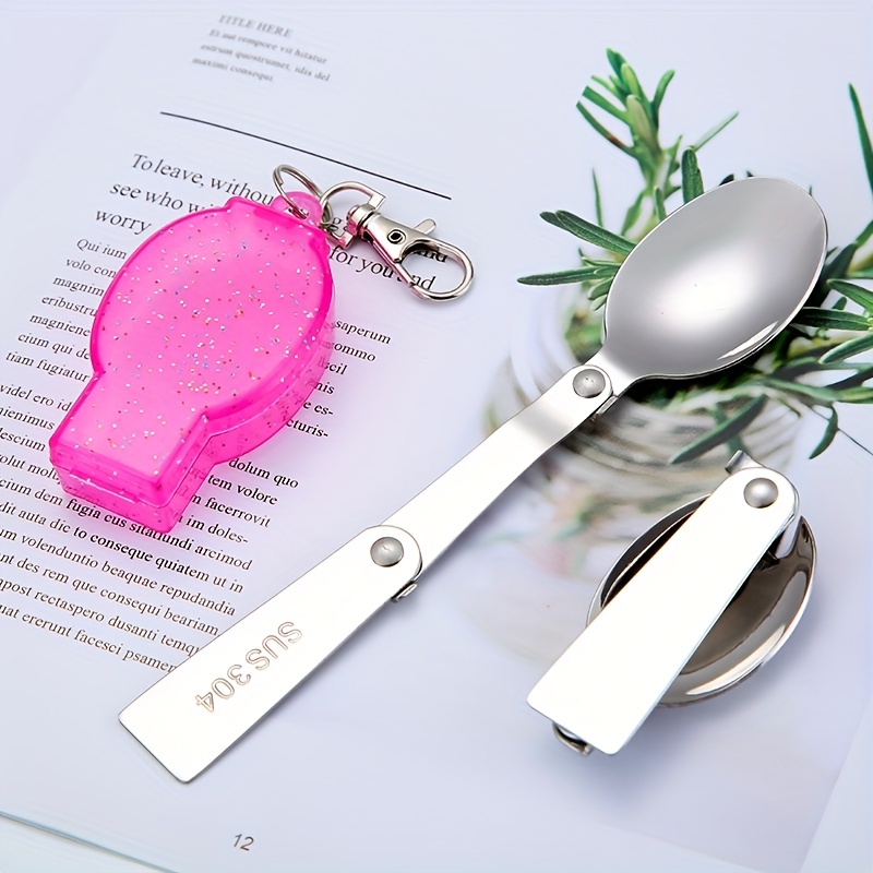 personalized 304 stainless steel   with keychain compact portable fork and spoon set reusable ideal for outdoor camping picnic   orange camping essentials compact tableware durable tableware Product details 0