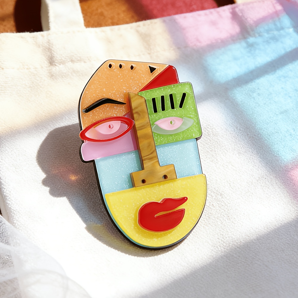 2d Flat 1pc Acrylic Handmade Mosaic Abstract Face Portrait Brooch