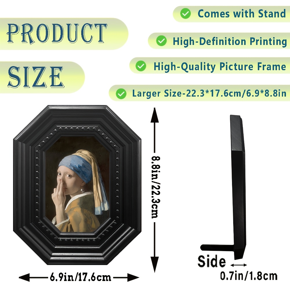TEMU 2d Flat, 1pc, Girl With Pearl Earring Acrylic Octagonal Picture Frame, Gothic Victorian Wall Art Featuring Posters Prints Paintings, Framed Wall