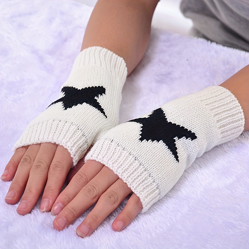star pattern fingerless knit gloves half finger streetwear Temu