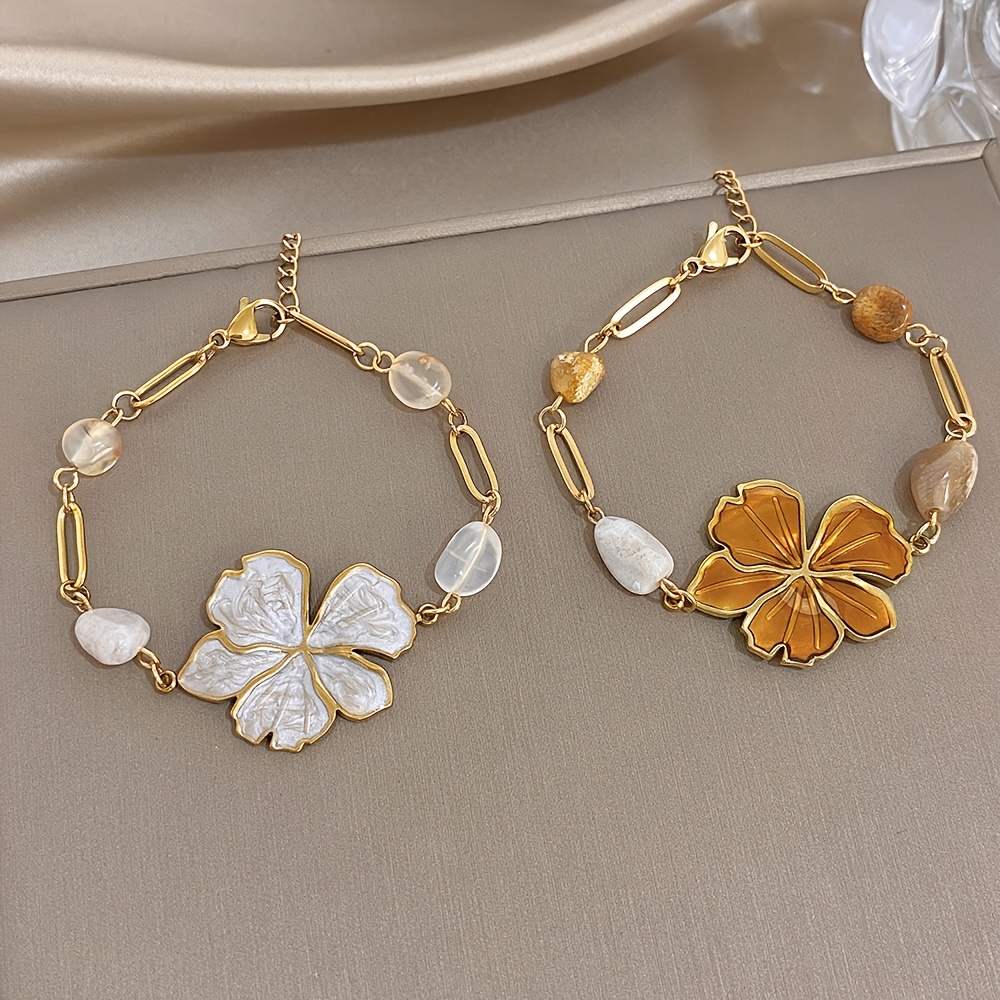 Elegant Drip Oil Flower Natural Stone Bracelet, Unisex