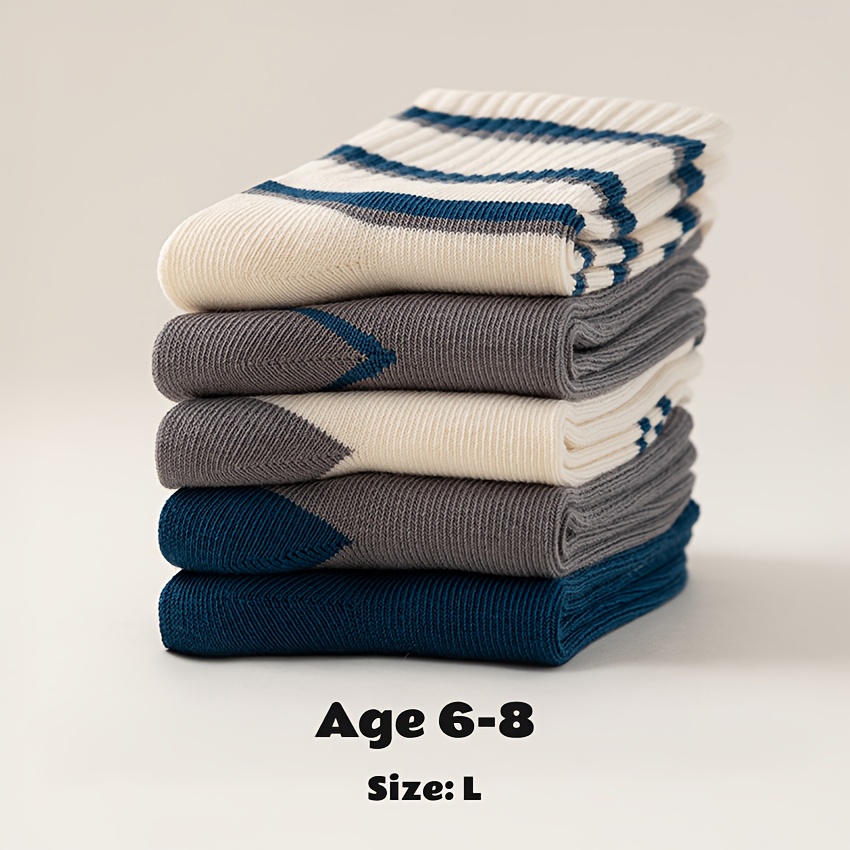 5-pair Boys' Soft Breathable Crew Socks With Cute & Paw Print Design - Anti-pilling & Play Socks Suitable For Casual Attire