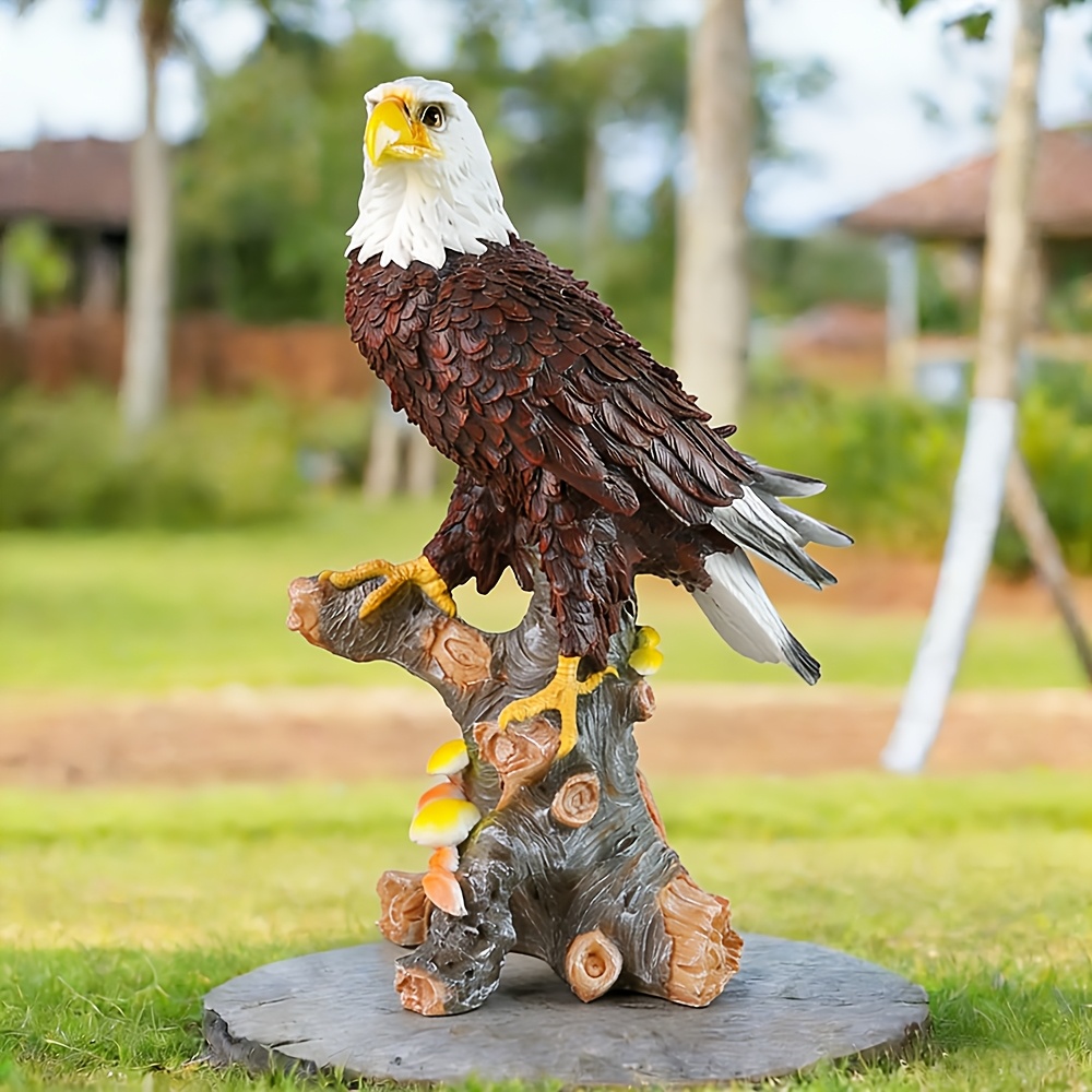 TEMU Approximately 17-inch Bald Eagle Statue, Animal-themed 3d Sculpture - Eagle On A Log, Fairy Tale Garden Decor, Suitable For Courtyards, Lawns,