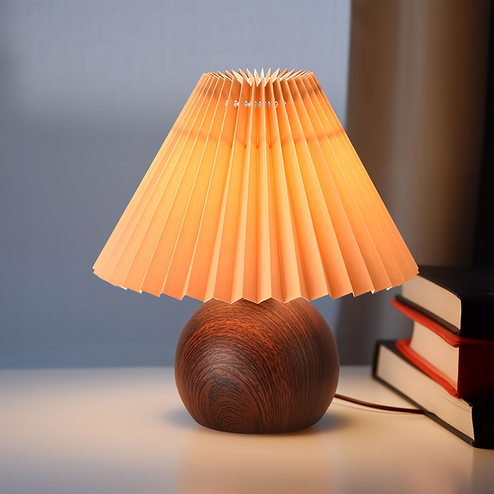 

Kunjoulam Small Pleated Table Lamp, Modern Bedside Nightstand Lamp With Coffee Lampshade, Cute Lamp For Bedroom Living Room Home Office Decor Use