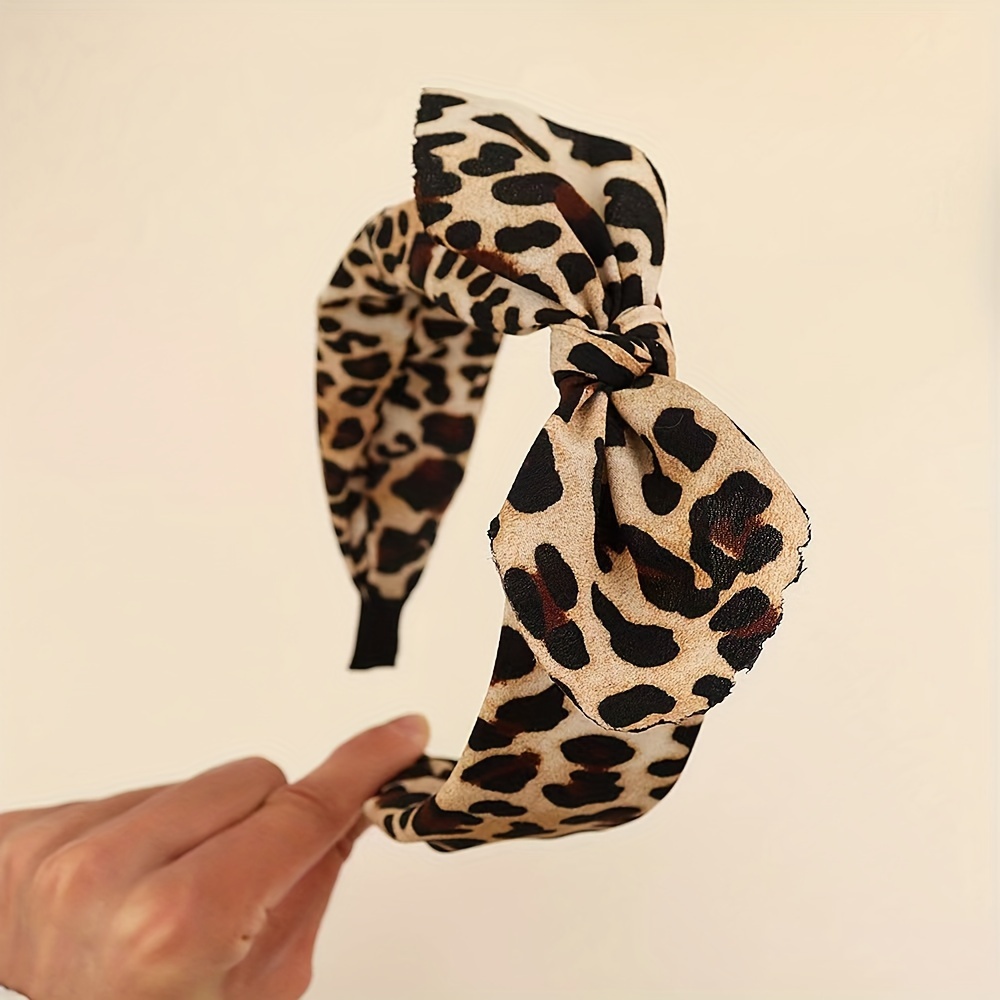 

Vintage Chic Leopard Print Bow Headband - Fabric Material, Perfect For A Retro Look