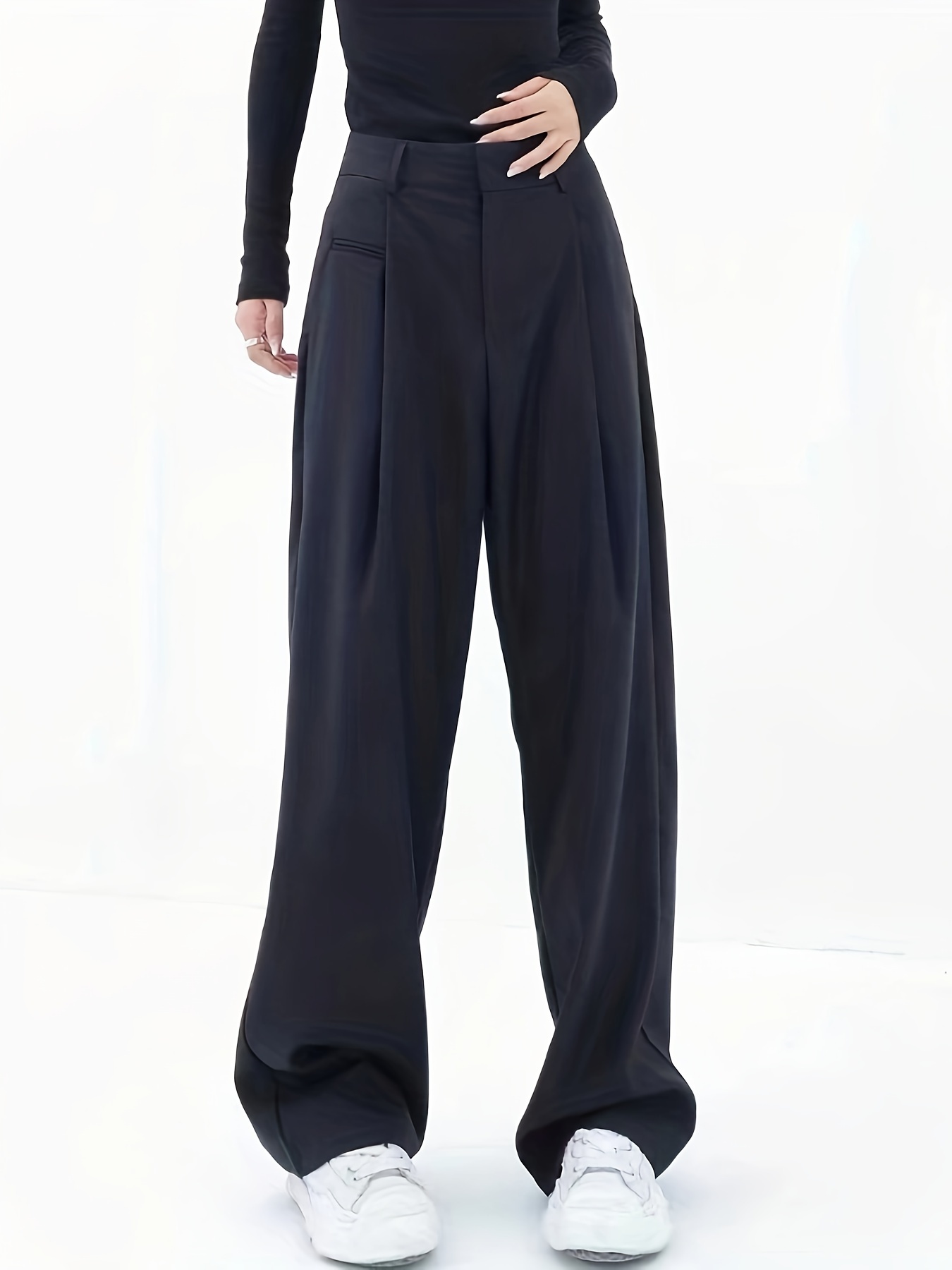 black high end straight leg suit pants womens summer casual - Temu Peru