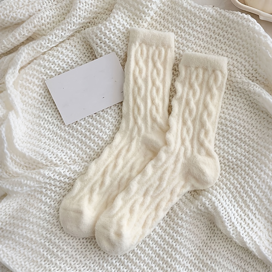 Image of 1/2/3 Pairs Women' Cable Mid-calf Socks, Unique Fashionable & Versatile, Lined, Warm, Soft & Comfortable For Daily Outfits