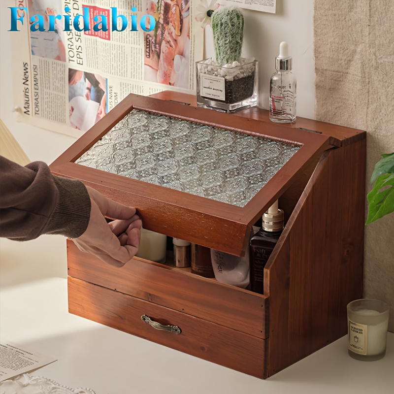 

Faridabio 1pc Solid Wood Storage Box - Drawer Design With Flip Cover, Perfect As A Dustproof Display Case