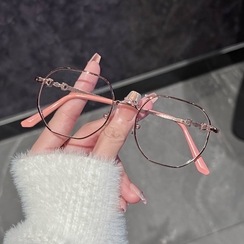 Women&*;s Hexagonal Metal Frame Glasses Lightweight Non-Prescription  Eyewear with Rose Golden Minimalist to Face Enhance Features,  Korean