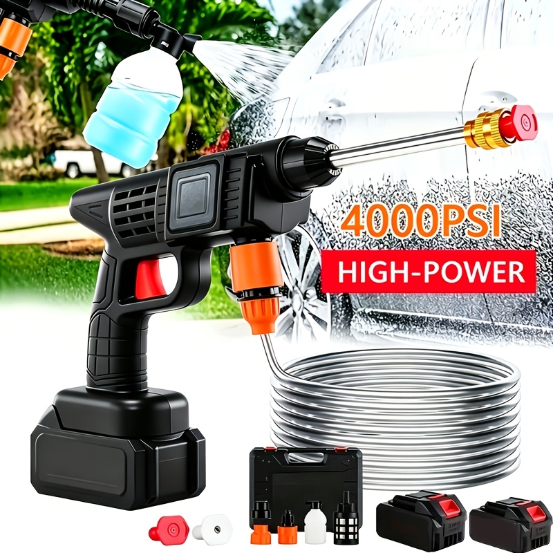 TEMU 21vf Wireless High-pressure Car Washer, Pressure Cleaning, Dual Large-capacity Battery , Spray Switching, Wireless Portable Design, Easy To