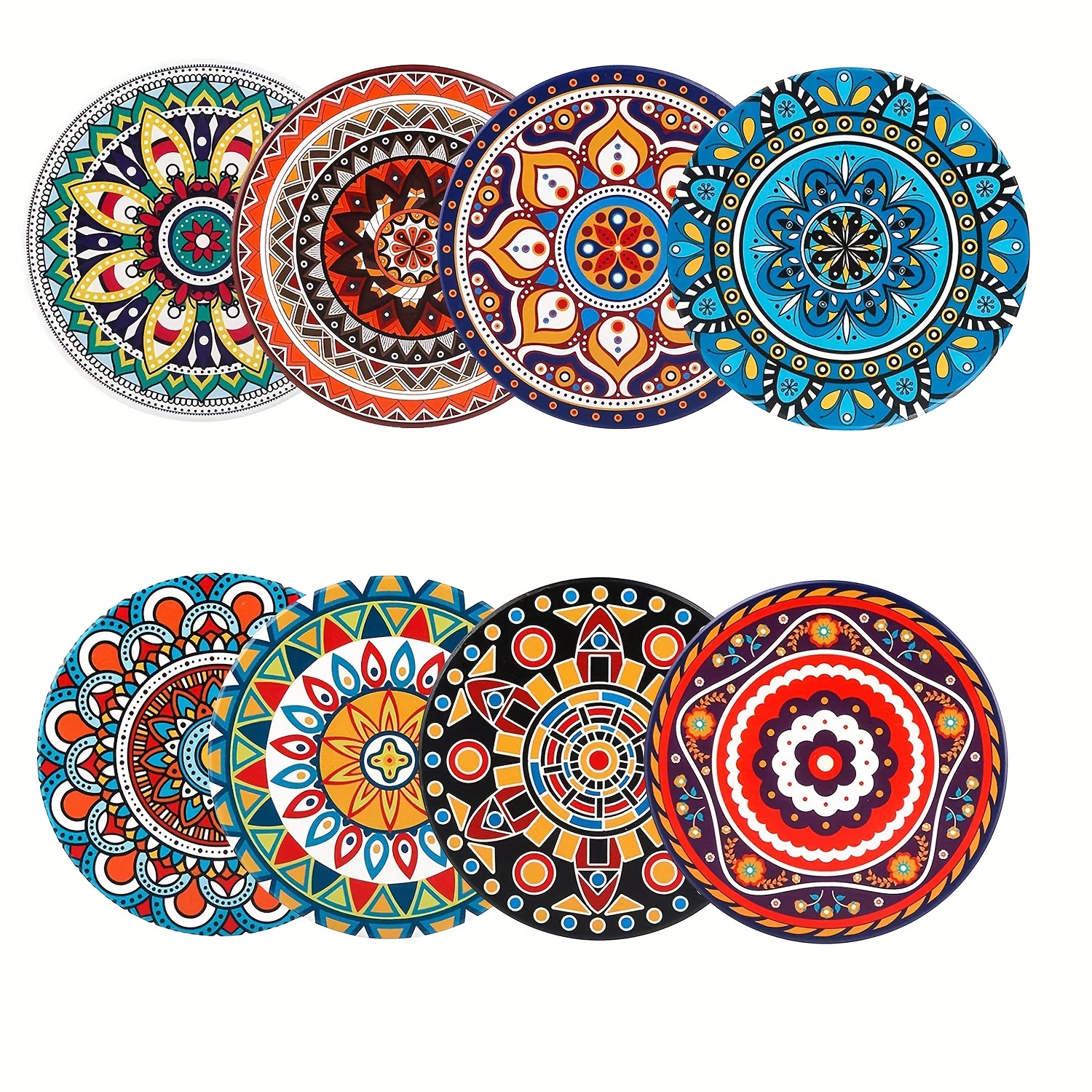 

Mandala Patterned Wooden Coaster Set Of 8, Heat Resistant Drink Mats For Coffee Cups, Ideal For Home, Cafes, Tea Time, Themed Parties - Decorative Coaster Gift Set