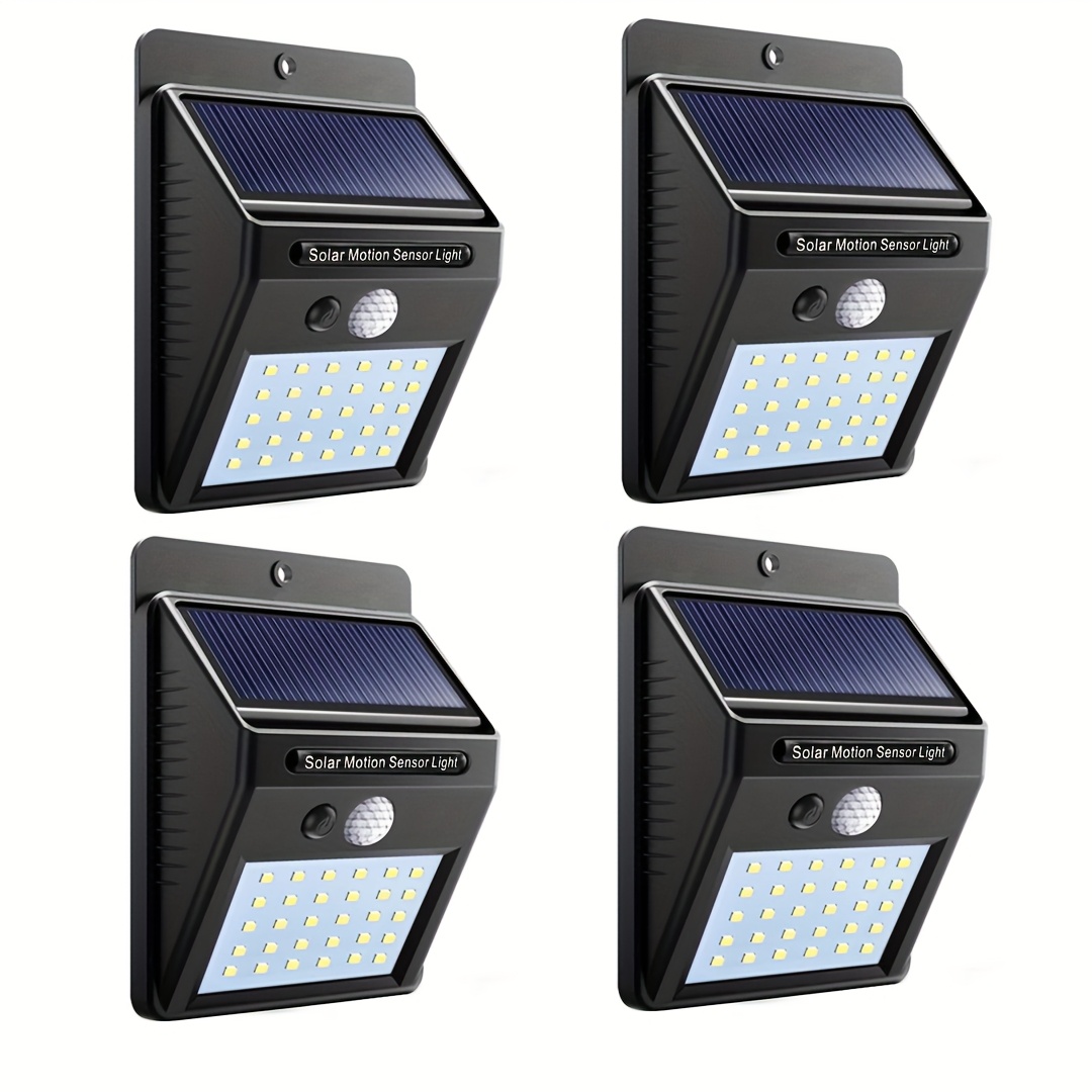 TEMU Solar Outdoor Light 4pcs Set With Motion Sensor, Solar Light Strip, 3 Lighting , Wireless Solar Powered Wall Light, Suitable For Garden Fences,