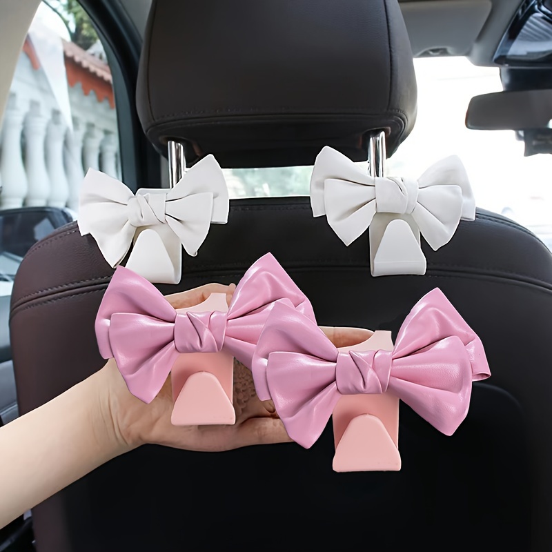 

2pcs Stylish Bow Car Seat Hooks - Pu Leather Backseat Storage & Decoration, Vehicles, White & For Organized And Chic Interior Accessories, Car Seat Accessories