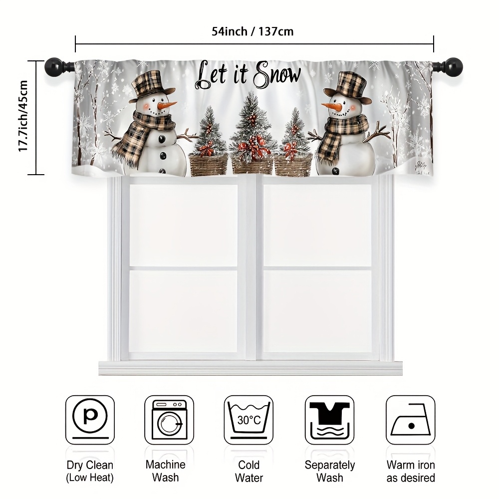 TEMU 2d Flat, 1pc Snowman Christmas Decor Valance Curtain 2d Flat Printing Pocket For Rod, Enhances Bathroom, Living Room, Laundry Room, Party, Room