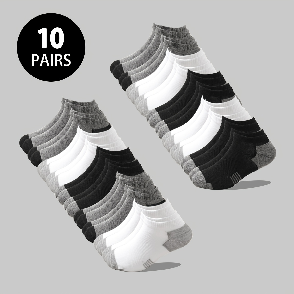 10-pair Random Black, White, And Gray Color- Children's Athletic Ankle Socks, Spring/summer Invisible Low-cut Socks, Soft And Breathable, For Sports And Leisure