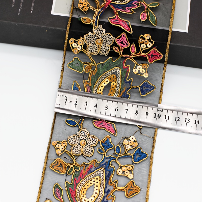 1 Yard Embroidered Sequined Lace Trim, Ethnic Sewing Tape