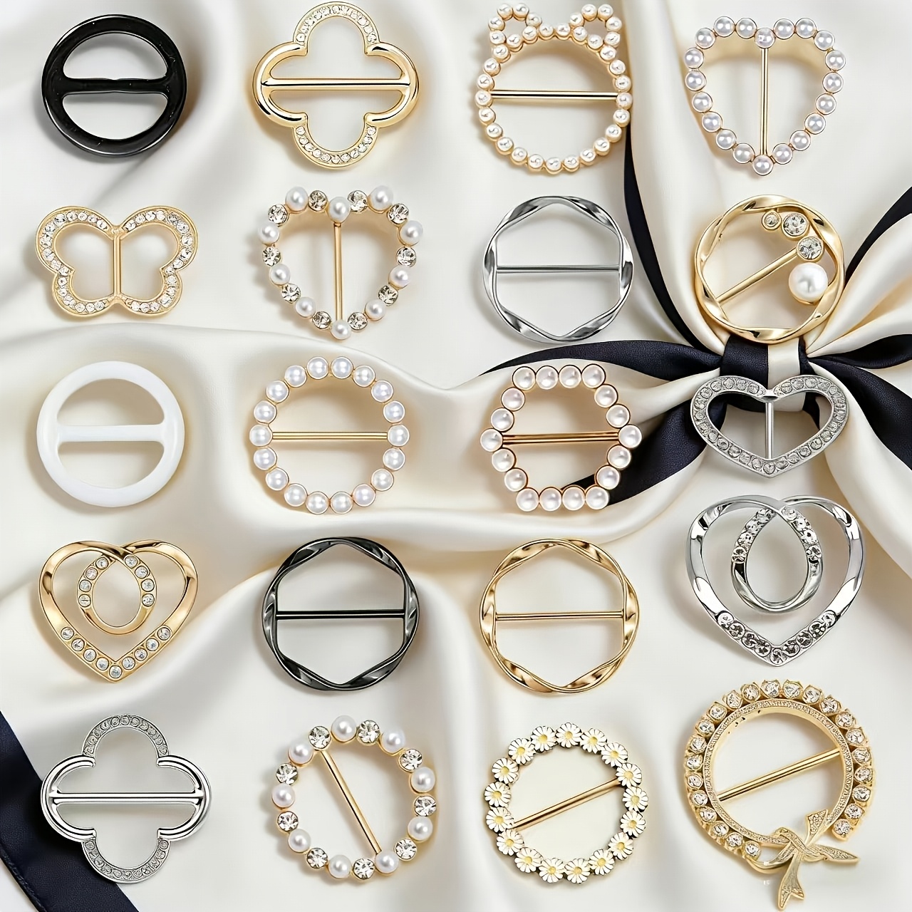 Image of 20 Scarf Rings And Slides For Scarves, Scarf Ring Clips T-shirt Tie Clips Ladies, Golden And Silvery Round Waist Clips Scarf T-shirt Clip Fastener For Loose Clothing Additions