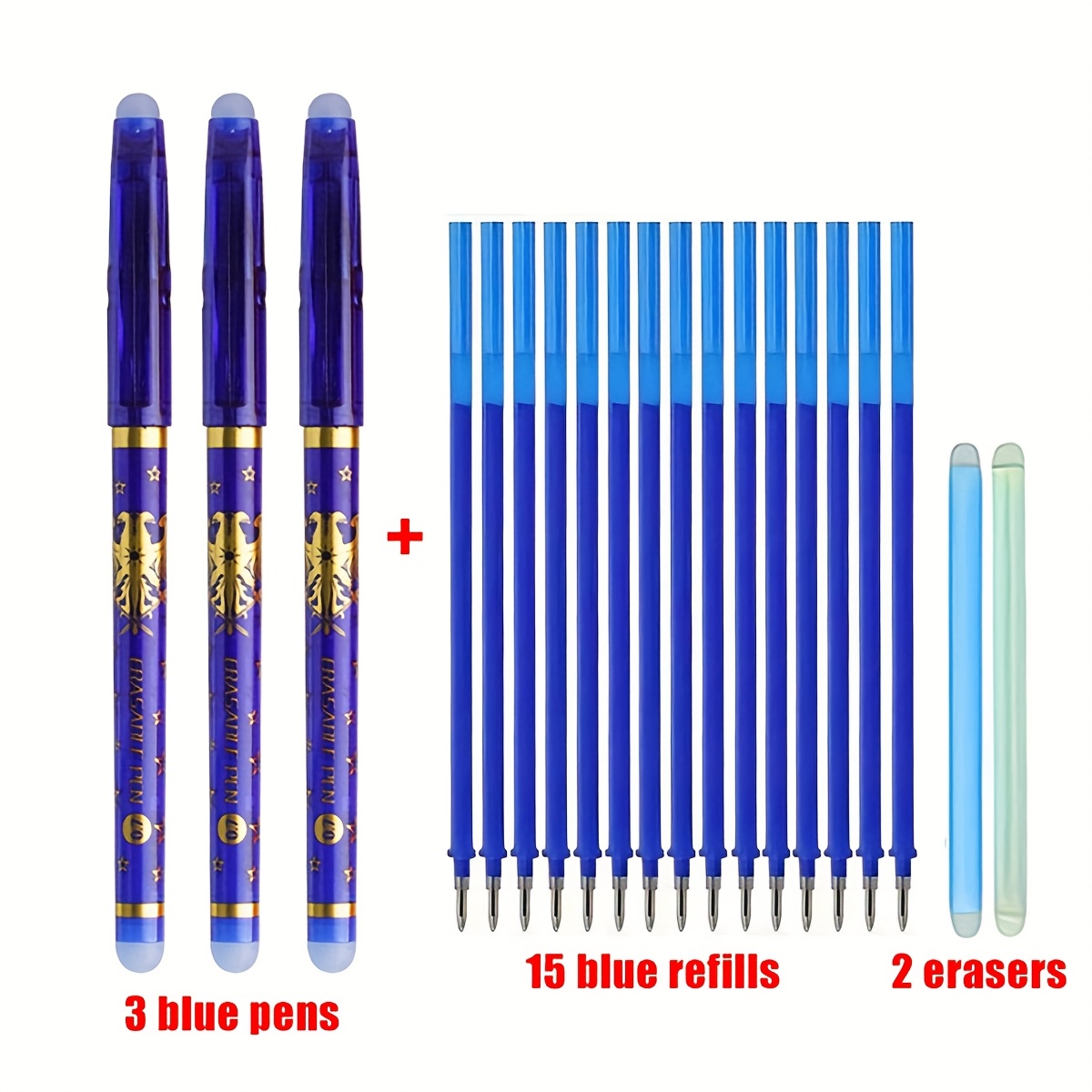 Image of 20pcs/set Lightweight Straight Rod Erasable Neutral Pen Head 0.7 Blue Erasable, Pen Tail Eraser, Pen Cap Eraser, Convenient To Use, Suitable For Students To Write, Office Stationery Pen