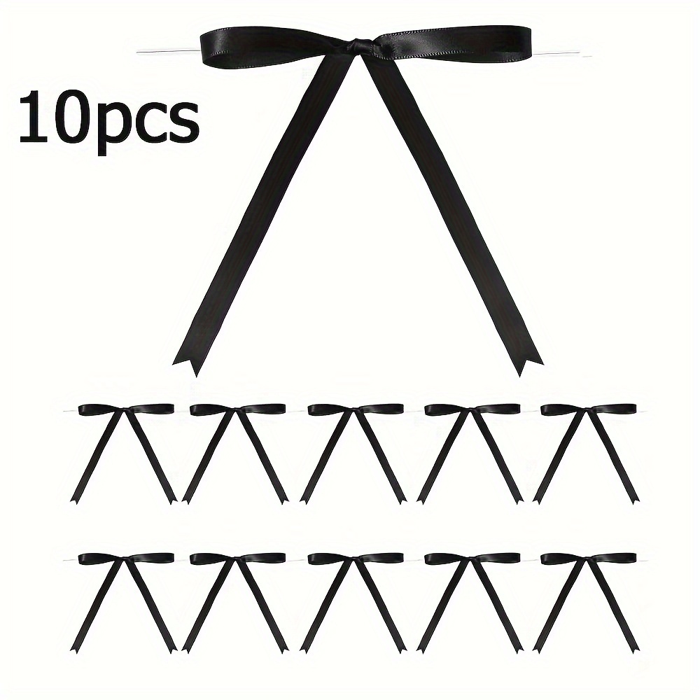 

Black Polyester Satin Ribbon Twist Tie Bows - 10 Pack, No Feathers, Ideal For Gift Wrapping, Cake Decoration, Party Favors, Diy Crafts, , Christmas, Weddings, Showers, And Birthdays