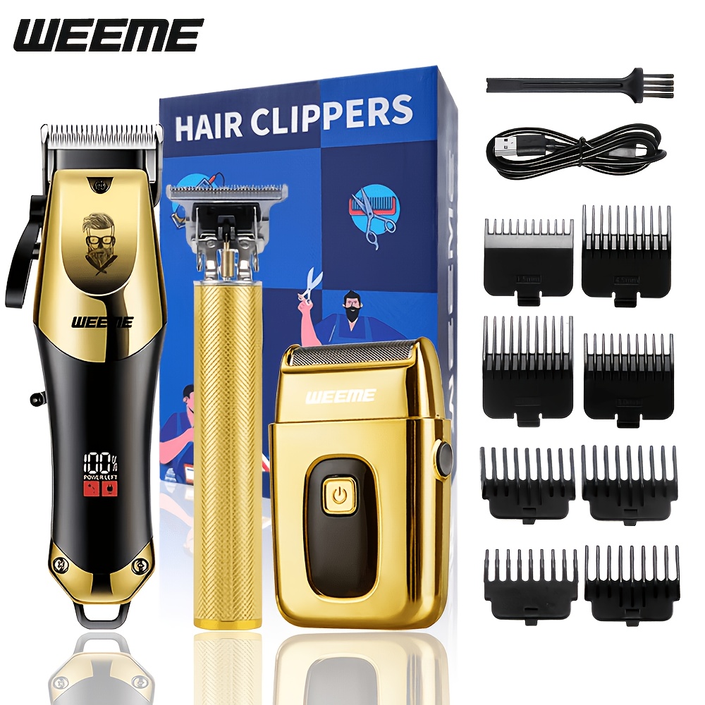 E-shop WEEME 3-teiliges professionelles Barttrimmer-Set für Herren - Kabellose Haarschneidemaschine mit LED-Anzeige, Präzisions-Trimmer-Set,