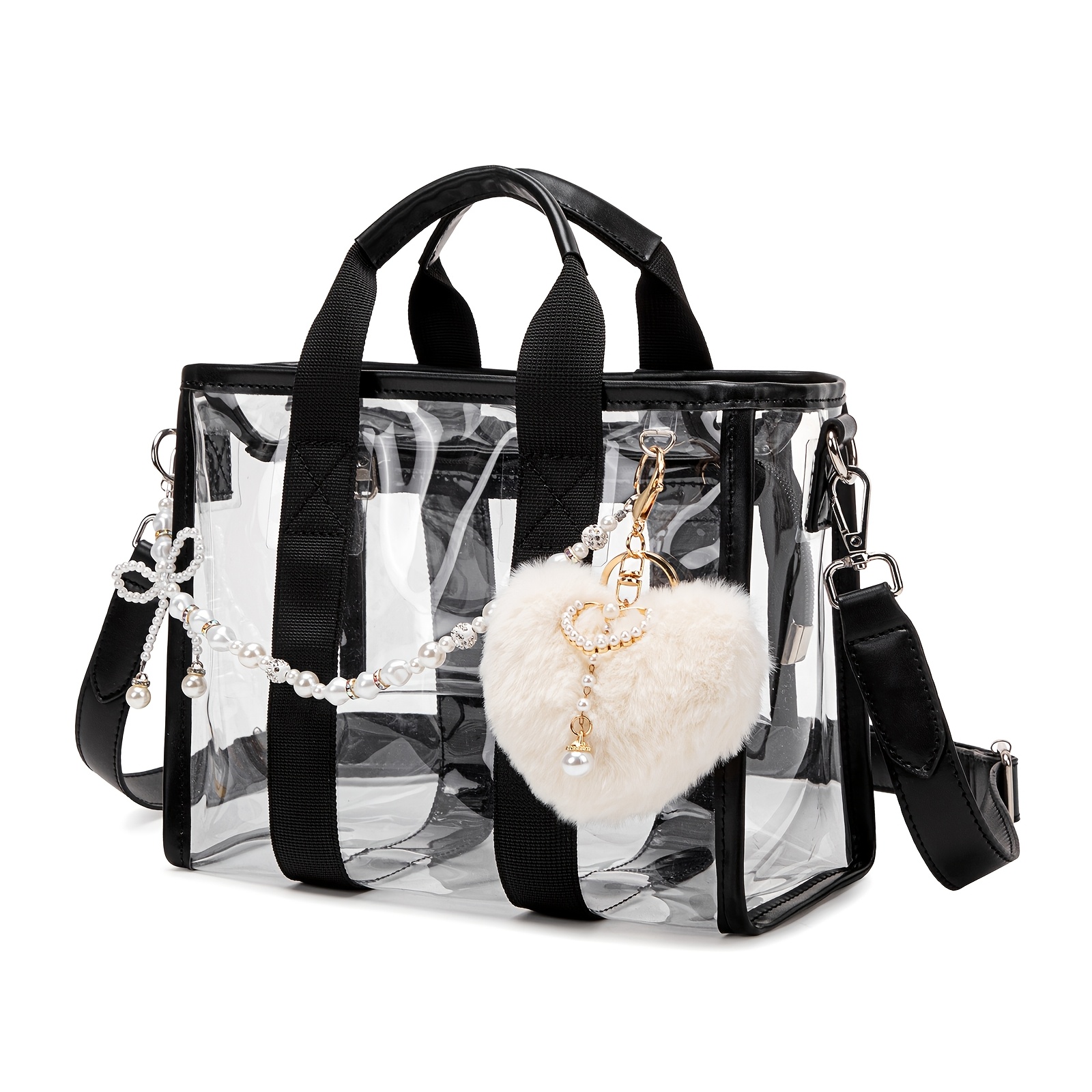 TEMU Tote Bag For Women For Casual Use With Function, Made Of Pvc, Transparent And With Laser Printing, Large Capacity Storage Bag For Casual