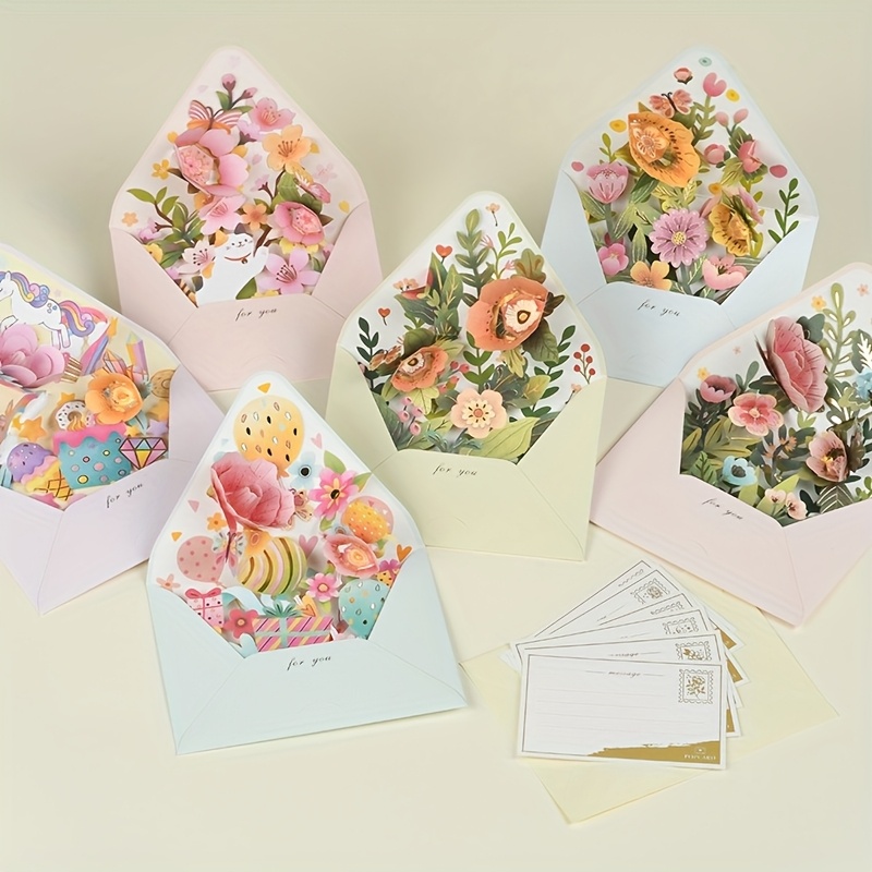 TEMU Random Style 1 Pc, 6 Assorted Pop-up 3d Greeting Cards , Handmade Greeting Cards With Flowers, Thank You Cards, Commemorative Cards - Birthday,